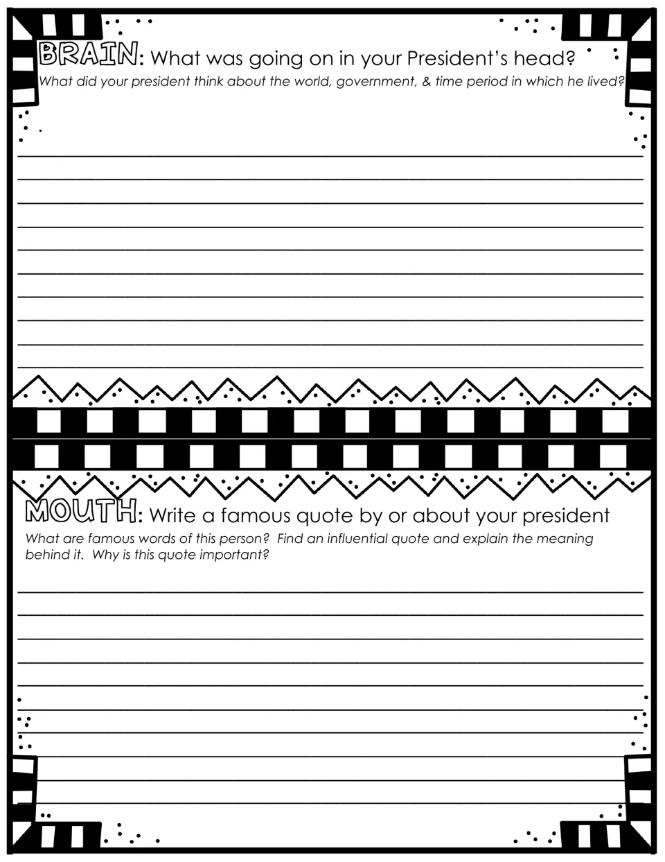President research mini book sections Brain and Mouth ask about beliefs and a famous quote's meaning