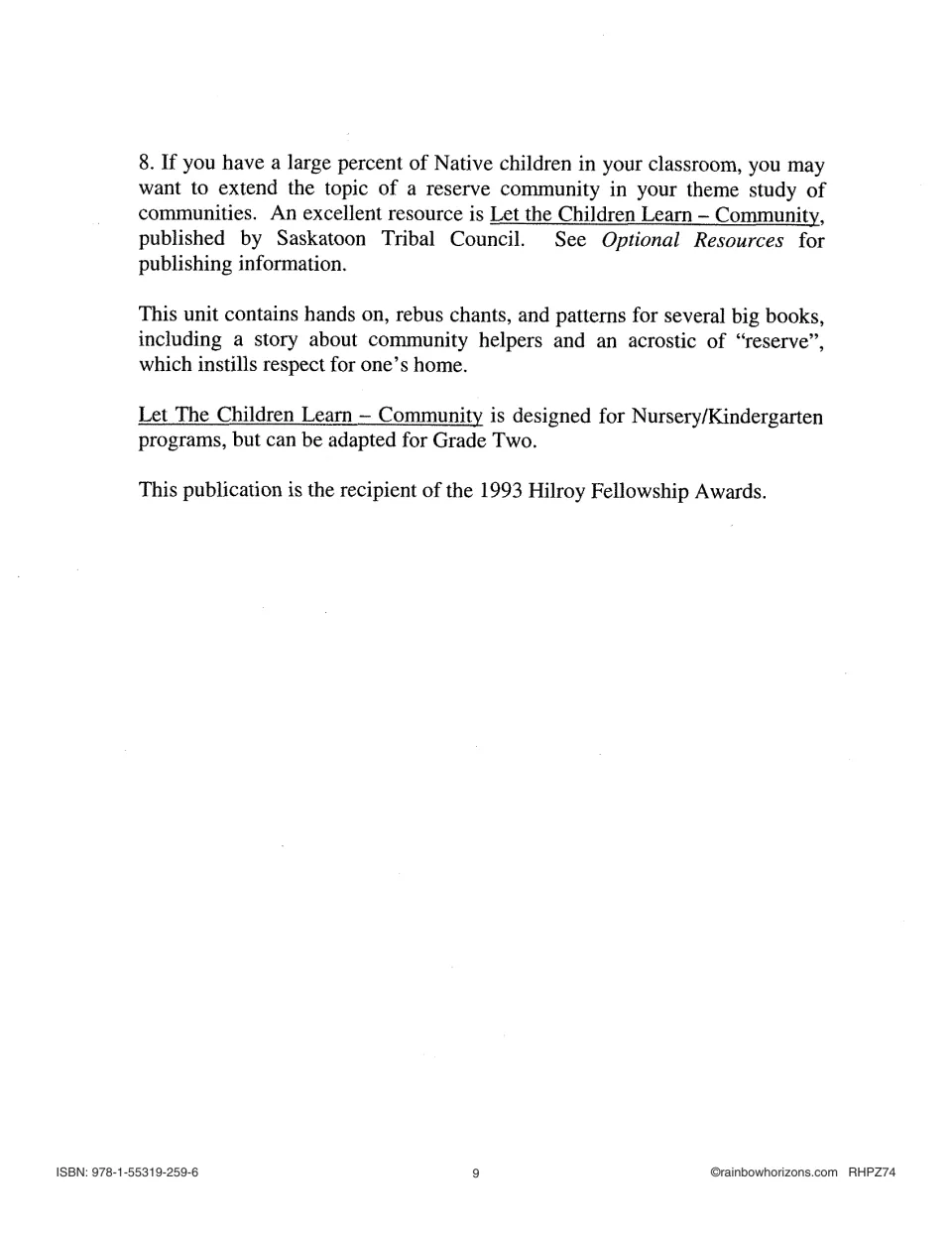 Optional study 8 describes Let the Children Learn – Community, a related unit adaptable for second grade