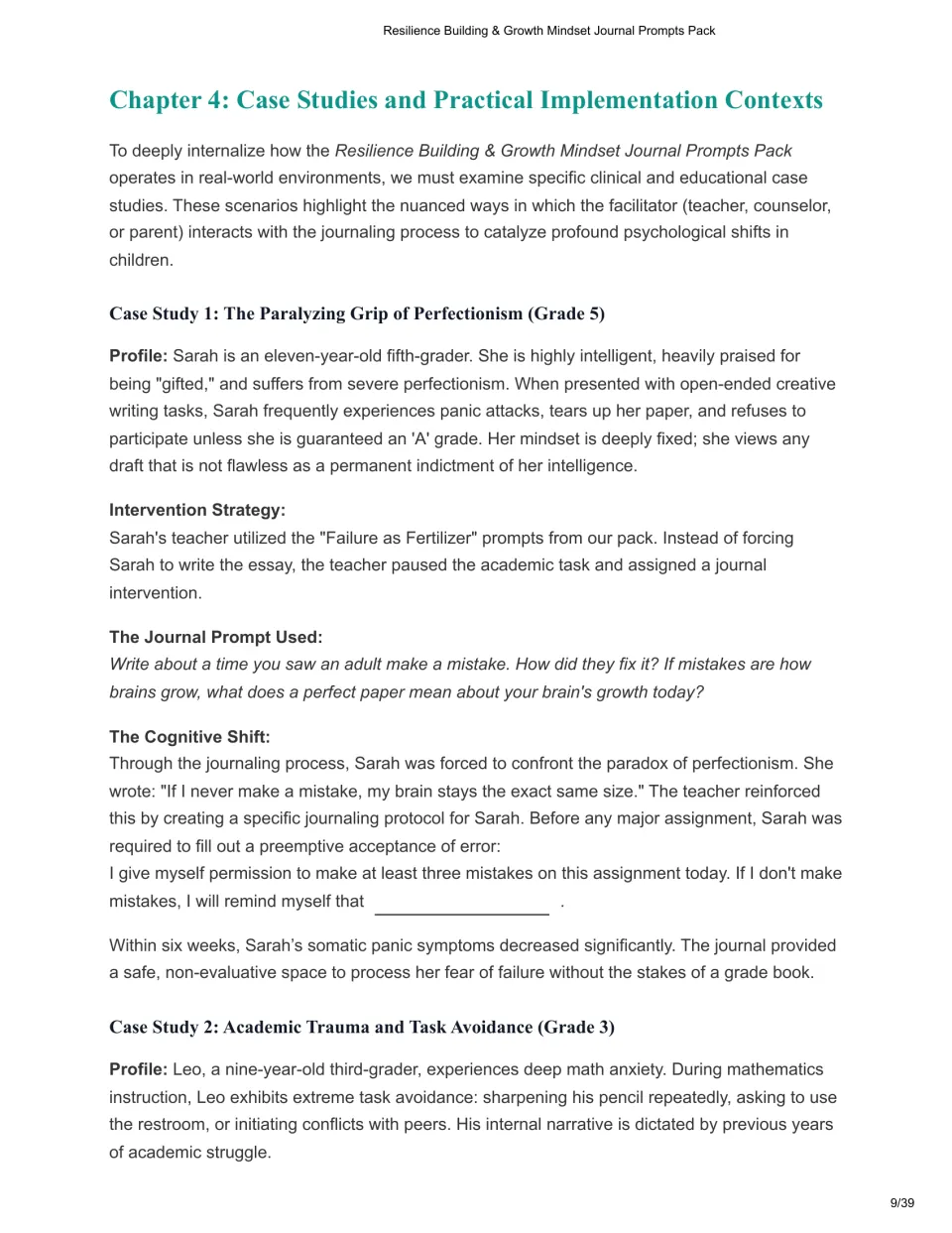 Chapter 4 case studies: a Grade 5 perfectionist journals about adult mistakes; a Grade 3 math anxiety case begins