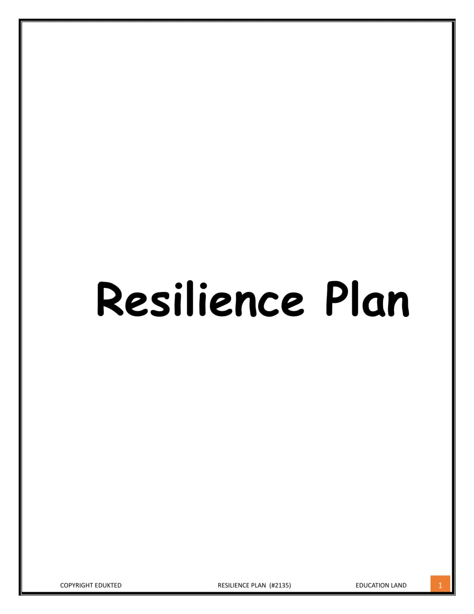 Cover titled Resilience Plan from Education Land, opening a printable self-reflection sheet on coping and support