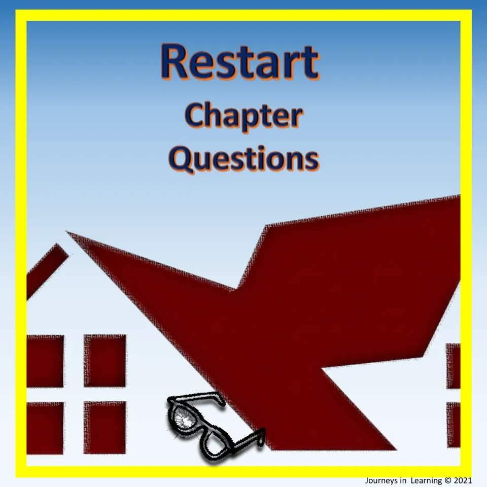 Restart Chapter Questions cover: bold title over a red house roof with a pair of cracked eyeglasses lying at its base
