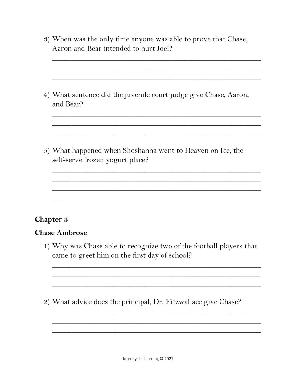 Chapter 2 questions on the judge's sentence and Heaven on Ice, then Chapter 3 on the football players and principal's advice