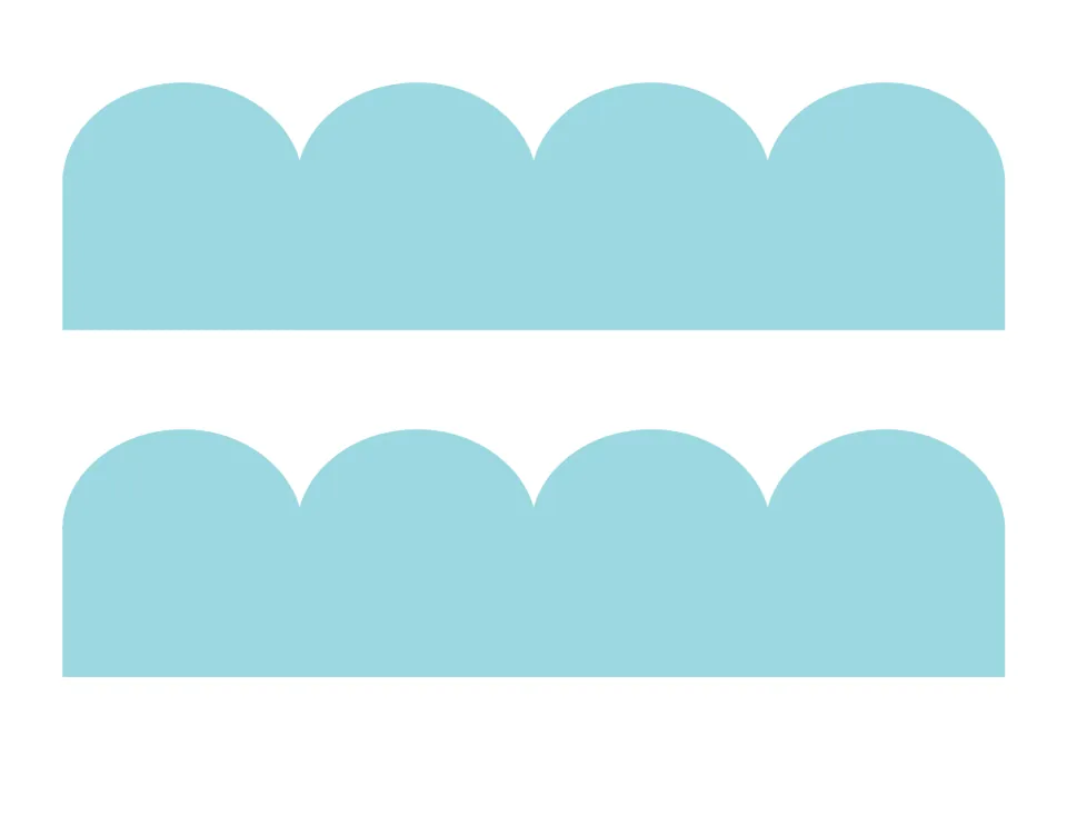 Aqua scalloped border strips: two pieces with four rounded scallops each, cut out to edge a classroom display