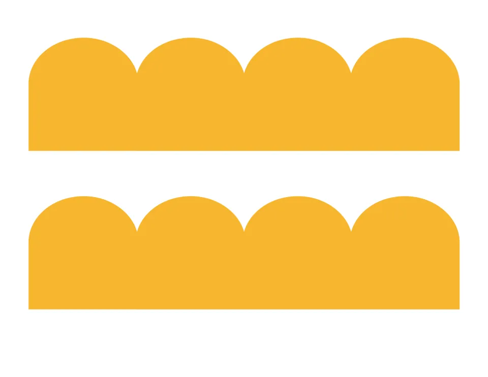 Mustard yellow scalloped border strips: two four-scallop trim pieces to print and cut for a bulletin board edge