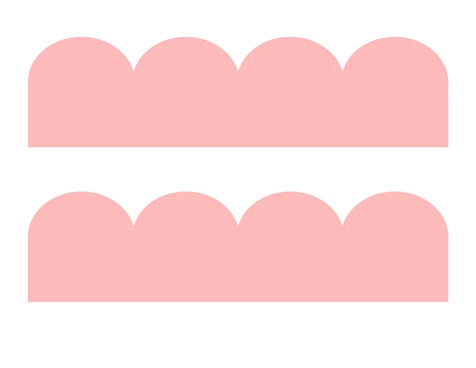 Pink scalloped border strips: two trim pieces with four rounded scallops each, ready to cut and staple in a row