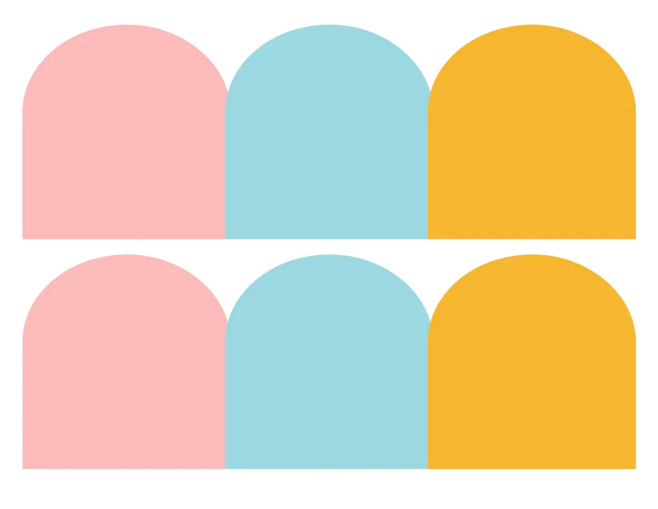Tricolor arch border strips: two pieces with large pink, aqua and mustard arches side by side for a display edge