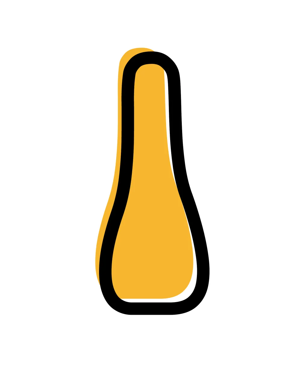 Letter I for board lettering: a tall, bottle-shaped capital I that widens at the base, mustard yellow in black outline