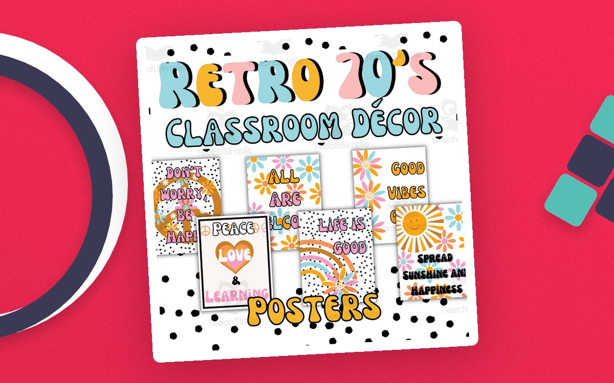 Retro 70s Classroom Decor Middle and High School Posters preview: Six classroom poster pages