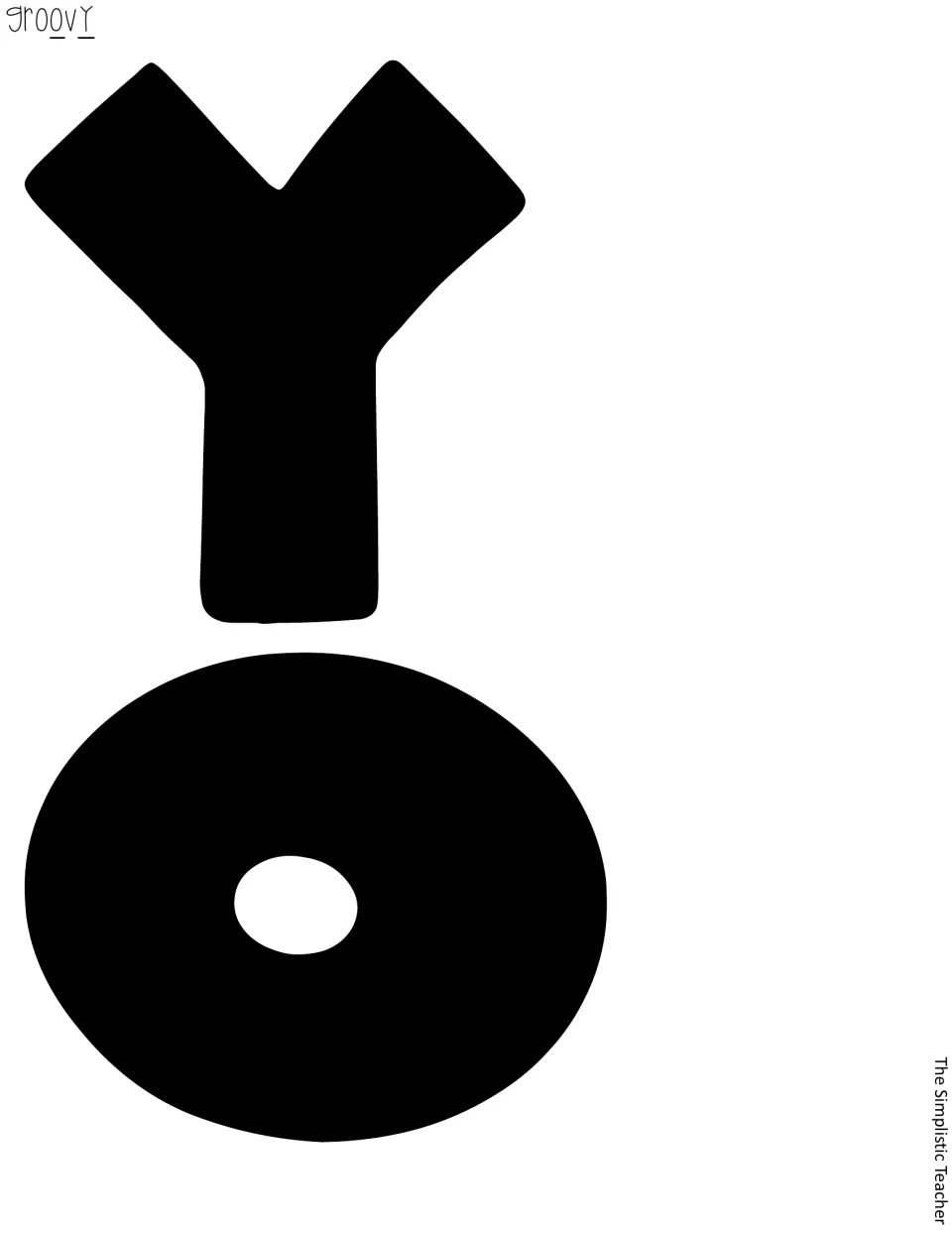 Solid black bubble letters Y and O that finish the word groovy, ready to print and cut for the board title