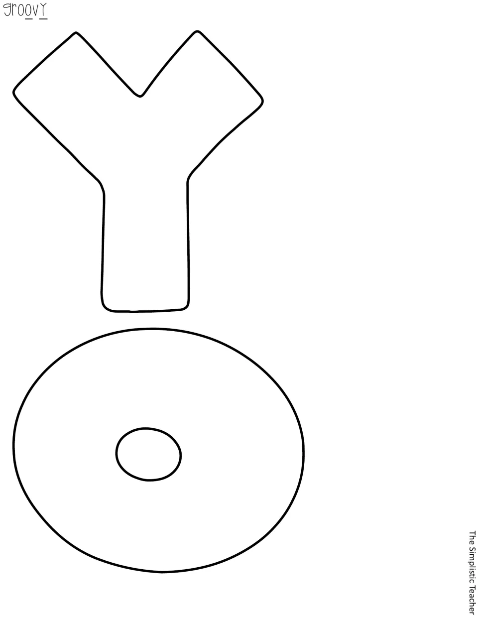 Outlined bubble letters Y and O to finish groovy, blank inside for coloring or tracing onto colored paper