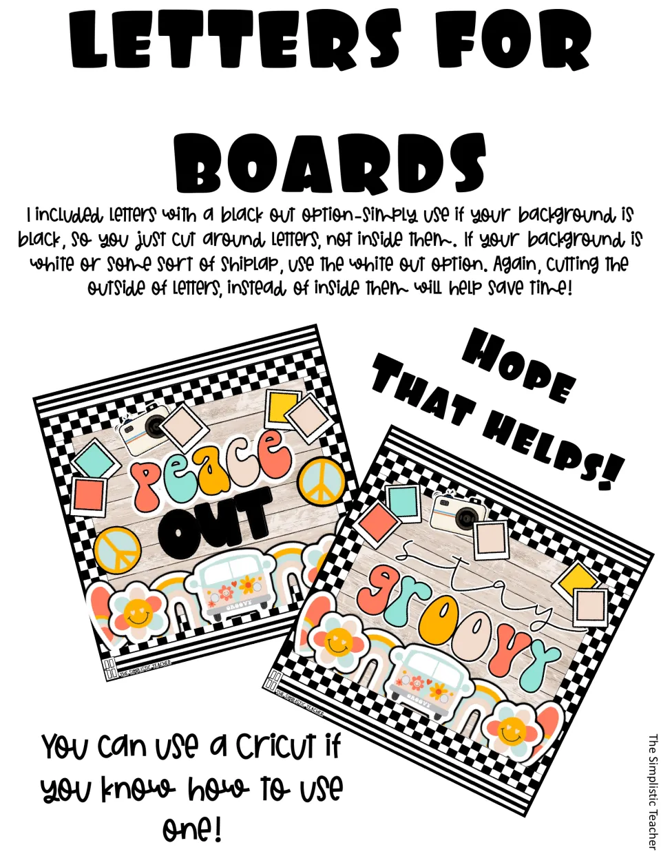 Display letter cutting instructions explain black-out and white-out options for different backgrounds.