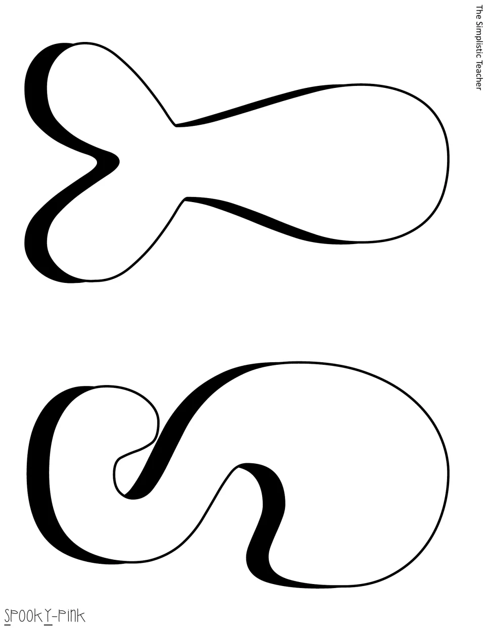 Spooky-pink letter template: large outlined Y and S cut-out pieces, printed sideways, for the word Spooky