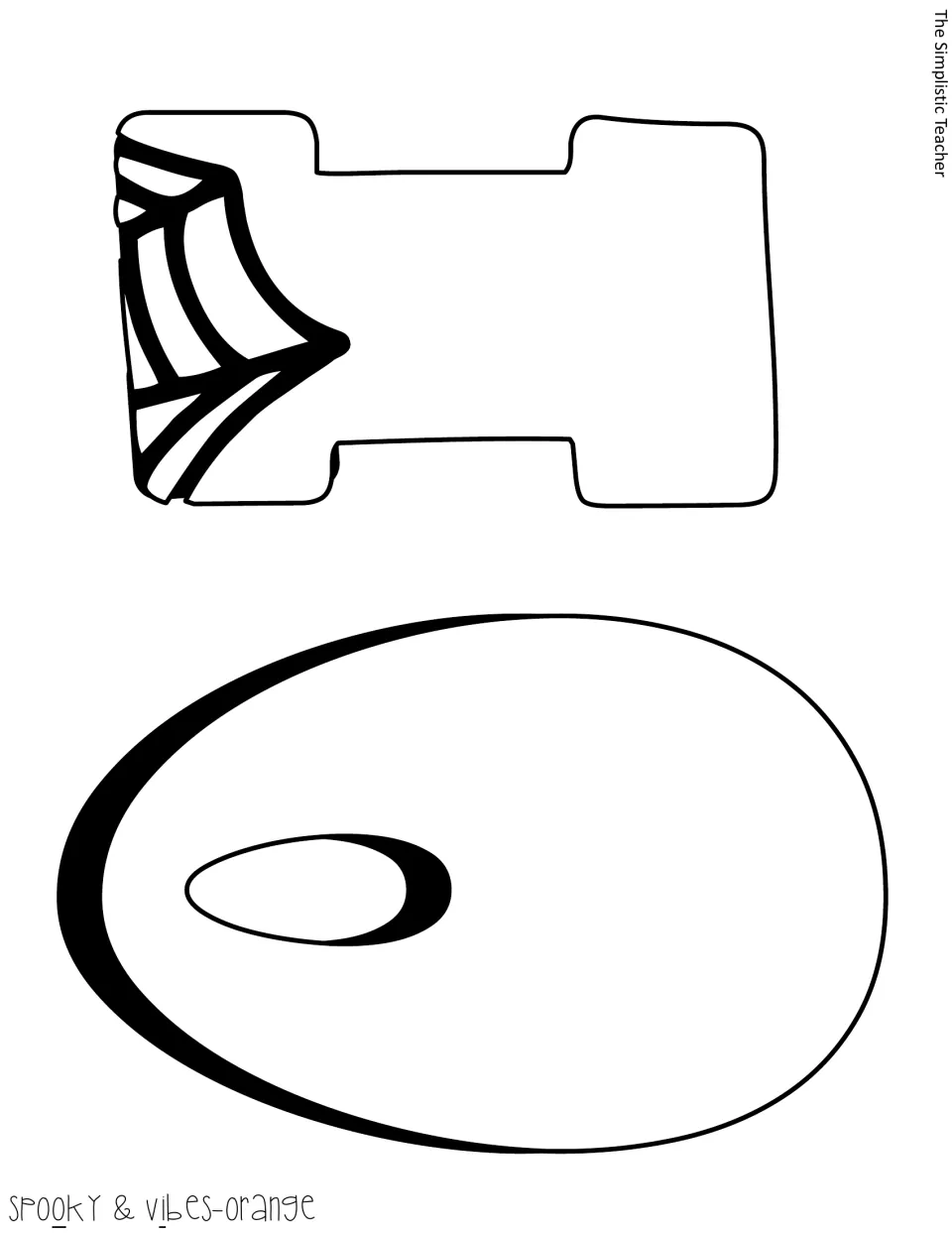 Spooky & vibes-orange letter template: a spider-web I and an outlined O, cut-out pieces for the Spooky Vibes title