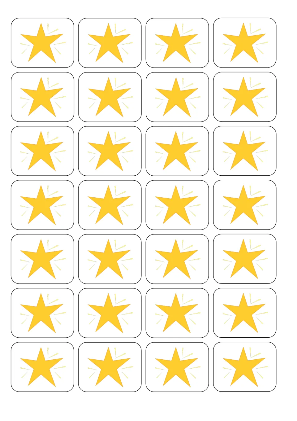 Star tokens: 28 yellow stars to cut out and stick on the chart spaces as a student earns each one toward a reward