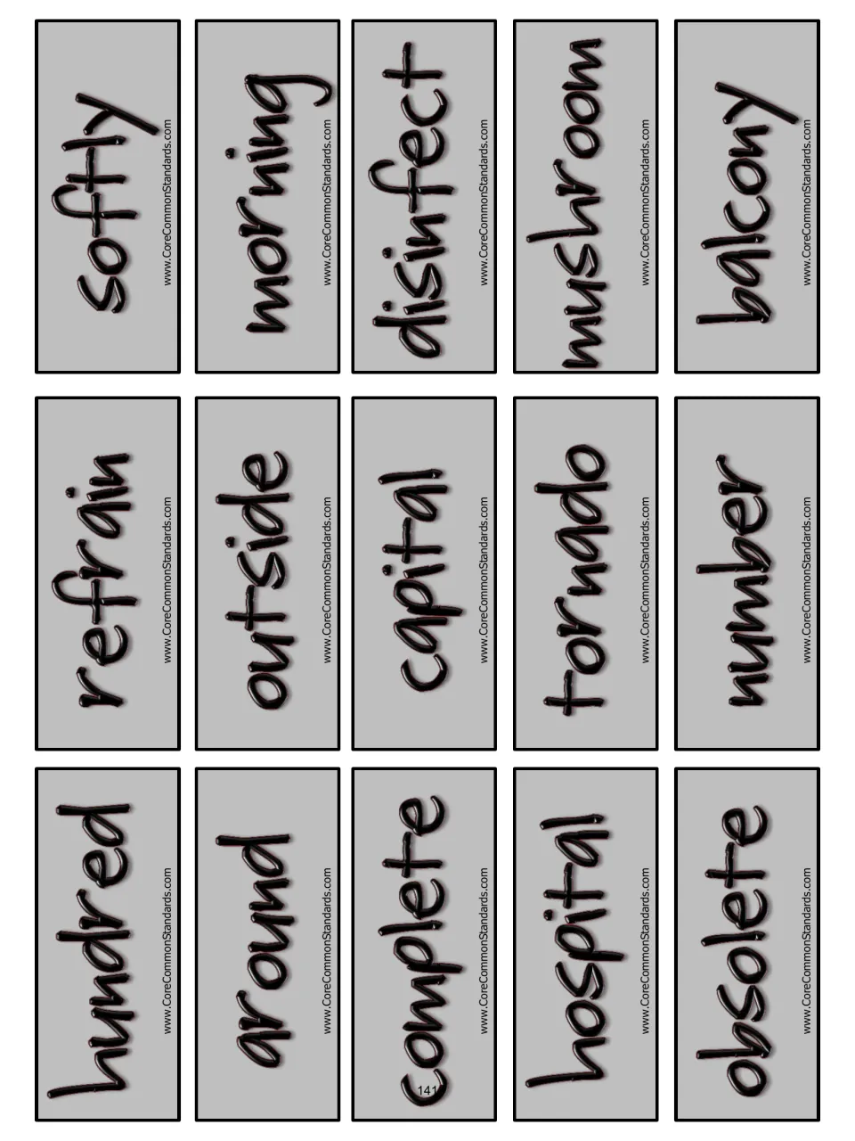 Syllable-sort word cards 1–15 include hundred, refrain, softly, around, outside, morning, capital and hospital