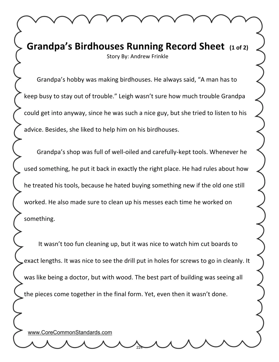 Grandpa’s Birdhouses running record, part 1 of 2: Leigh helps Grandpa and learns how he cares for his tools