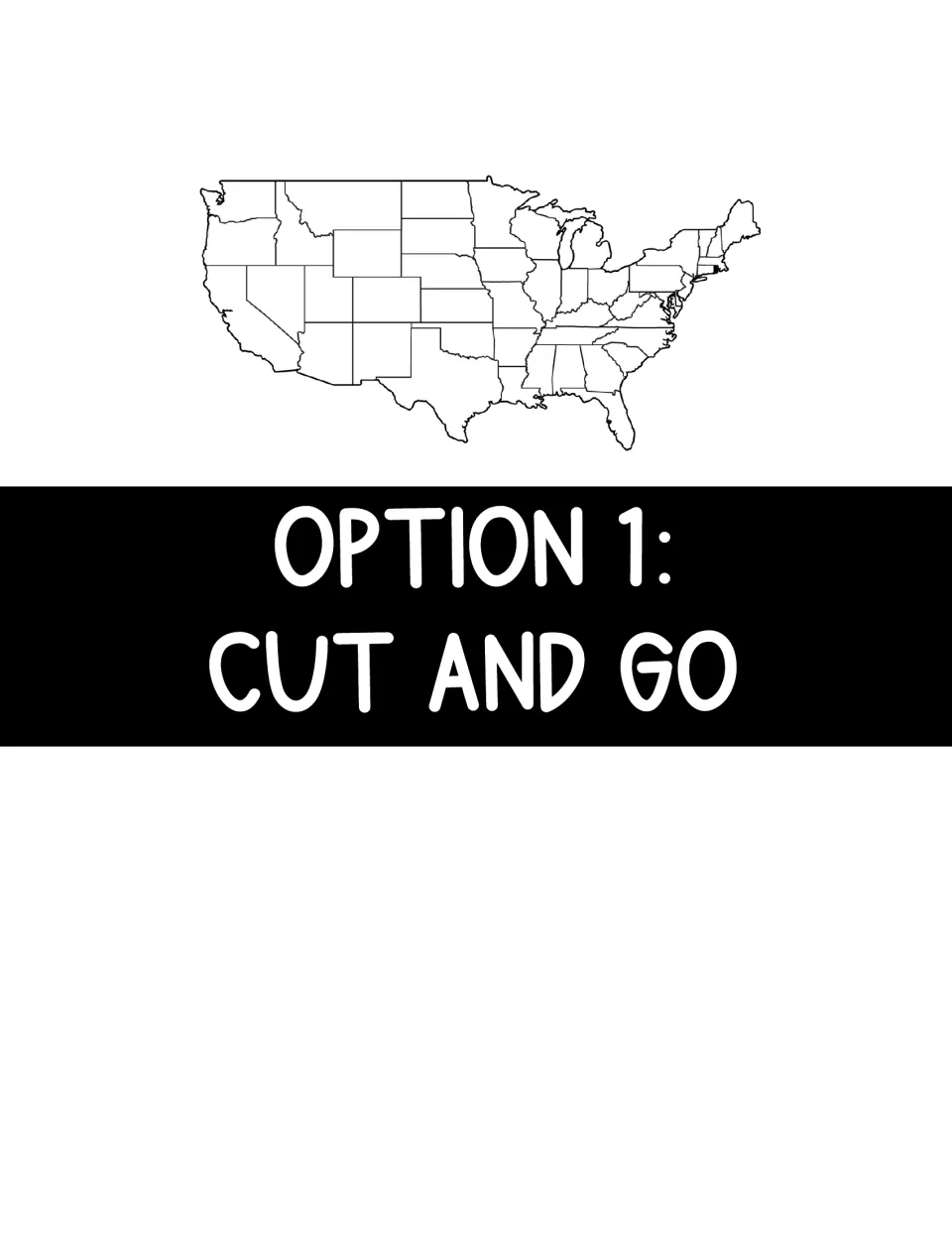 Section divider labeled 'Option 1: Cut and Go' introducing the first cut-and-staple flipbook version