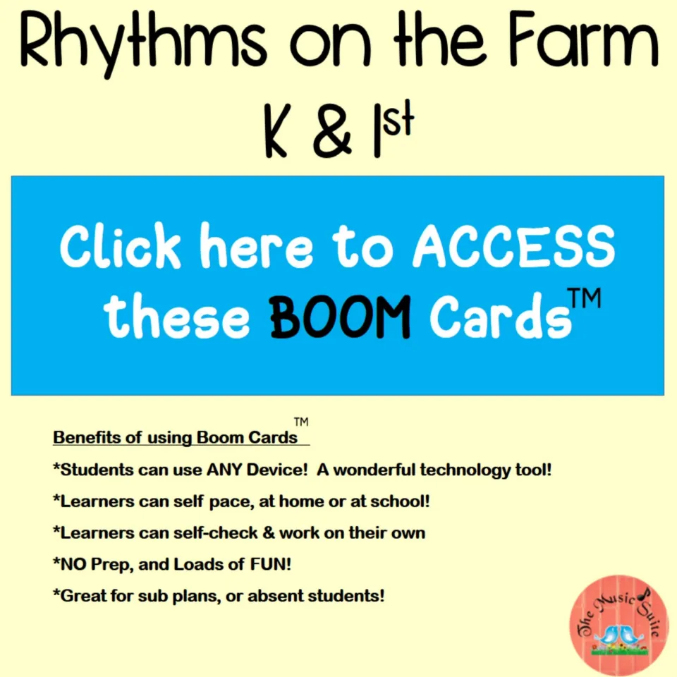 Access page for the rhythm Boom Cards, listing self-paced use, self-checking, and use at home or school.