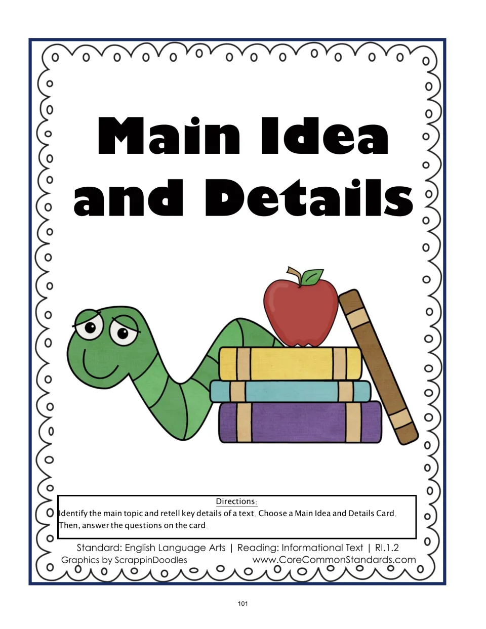 Main Idea and Details directions tell students to choose a reading card and answer the questions on it