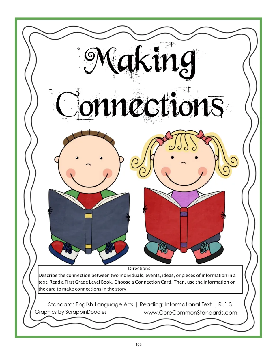 Making Connections directions: read a first-grade book, choose a connection card, and connect information