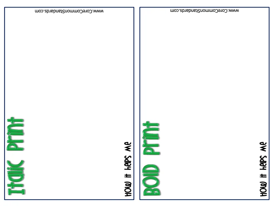 Student-book pages for italic print and bold print examples, each asking students to explain how it helps.