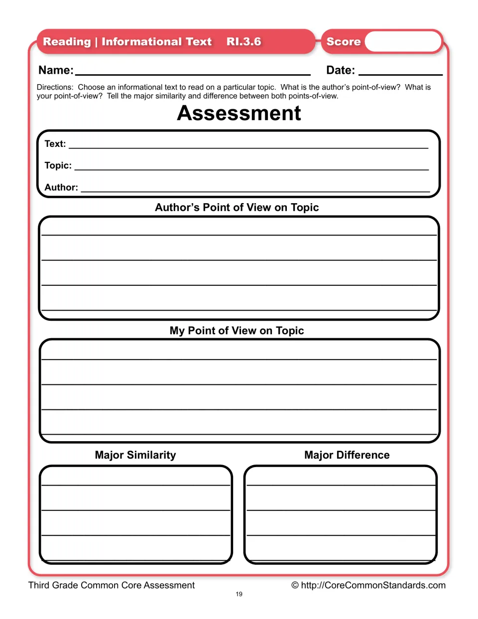 Point-of-view assessment asks for the author's view, the student's view, and a major similarity and difference