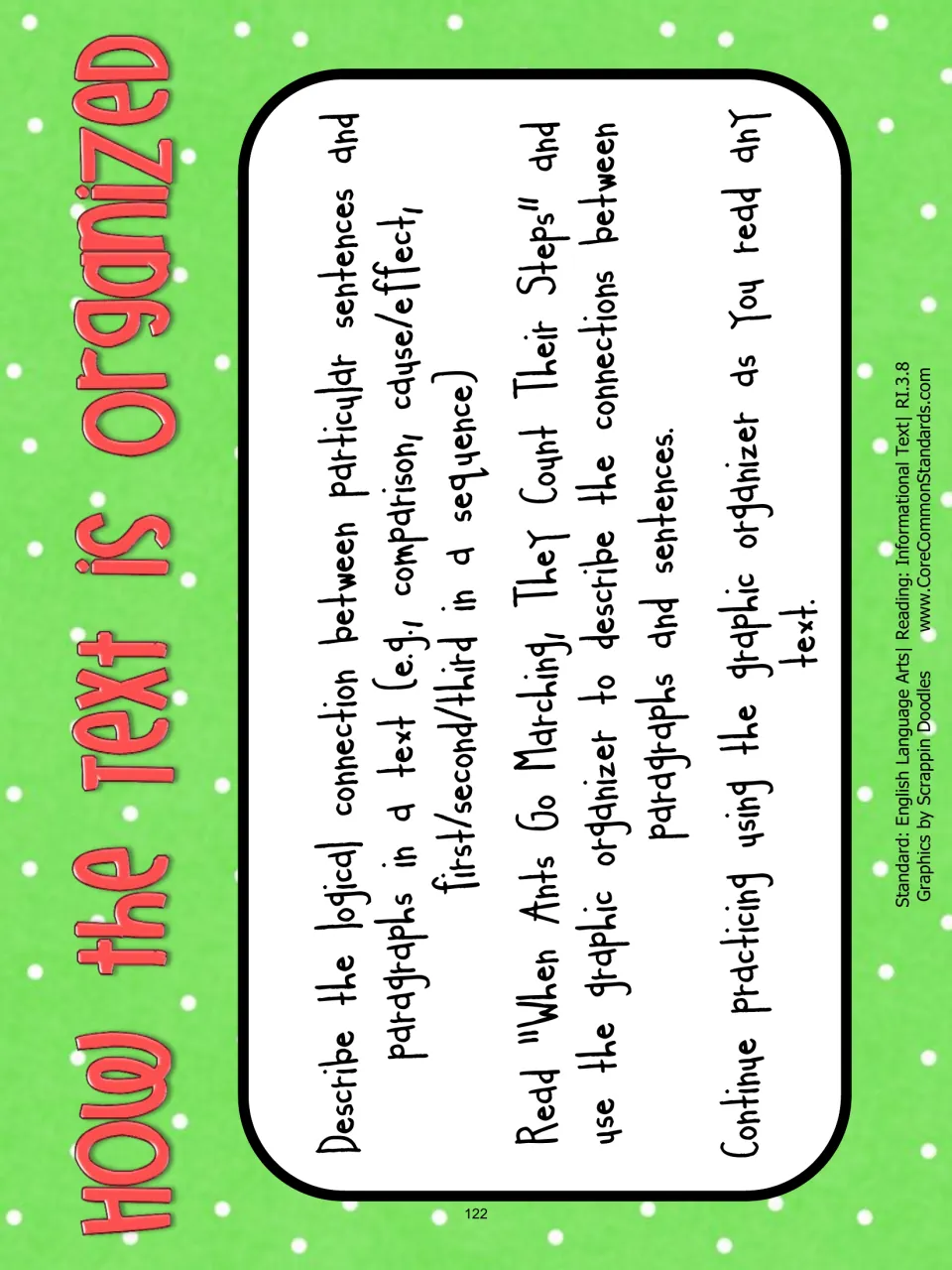 Lesson directions for reading 'When Ants Go Marching, They Count Their Steps' and using the graphic organizer