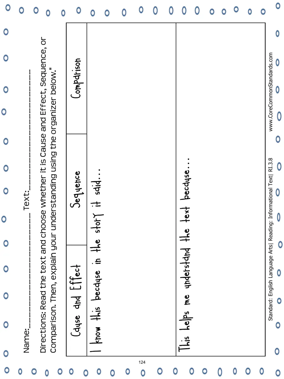 Text-structure organizer asks students to identify cause and effect, sequence, or comparison and explain why