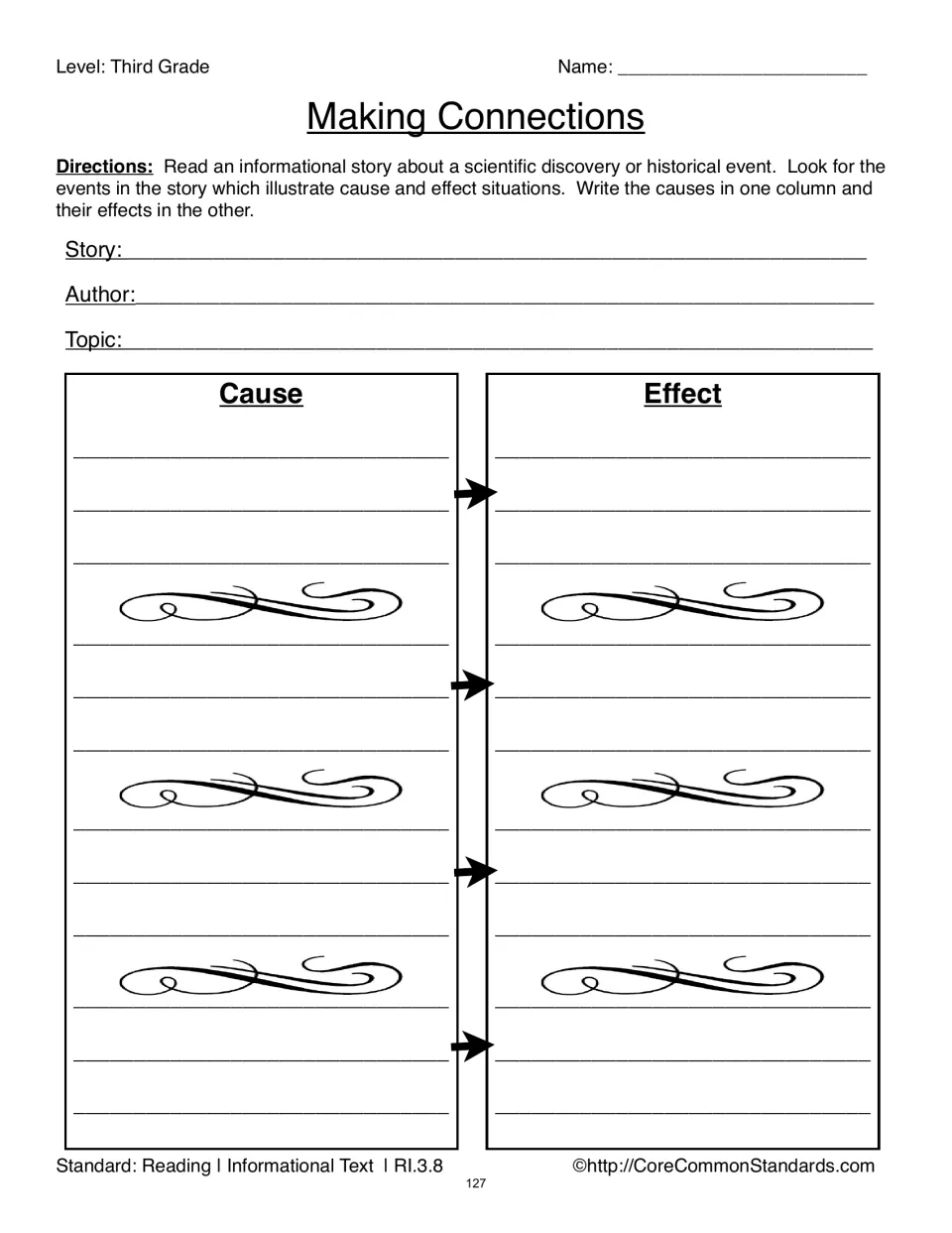 'Making Connections' organizer asks students to record causes and effects from a scientific or historical text