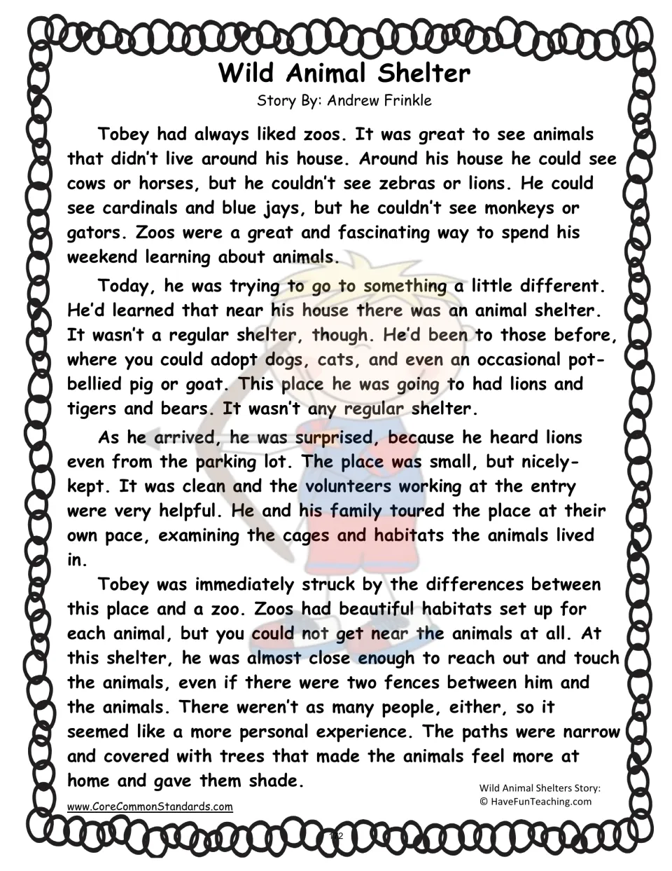 Wild Animal Shelter passage, part 1: Tobey visits a shelter and compares its animal encounters with a zoo