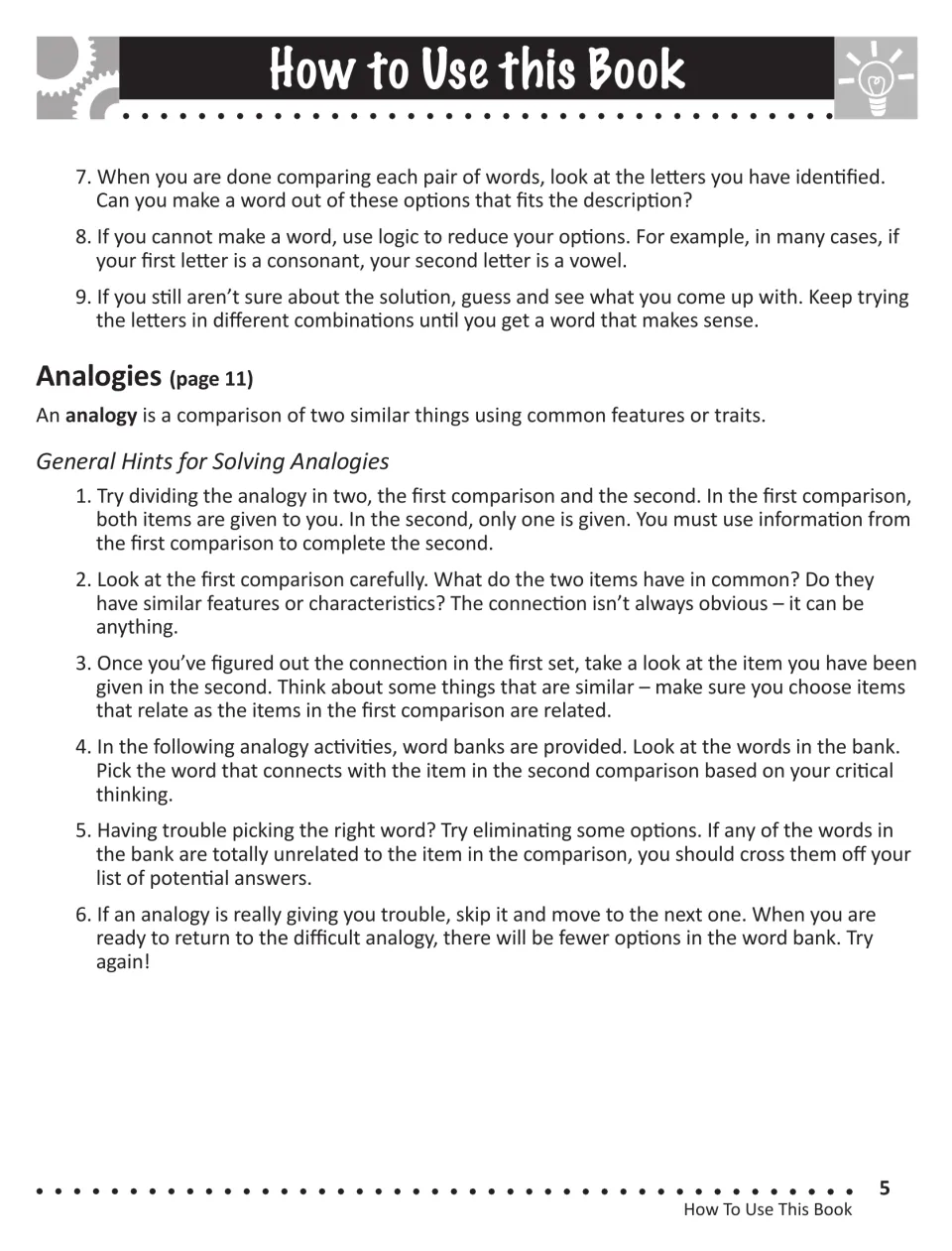 Teacher guide, part 2: last riddle hints, then six steps for solving analogies by finding the link in the first word pair