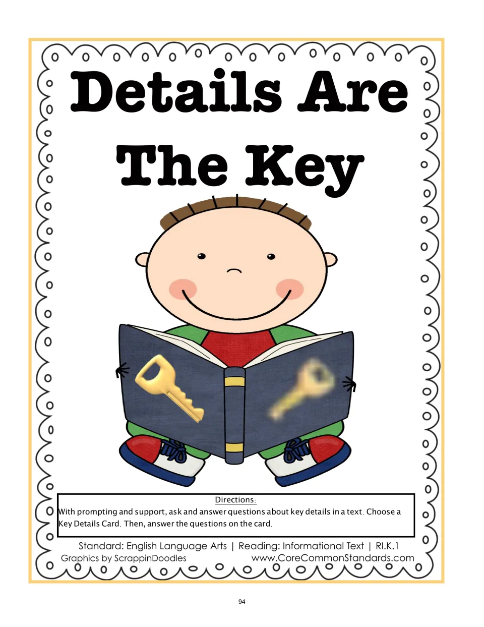 Details Are The Key activity directions: choose a Key Details Card and answer its questions with support