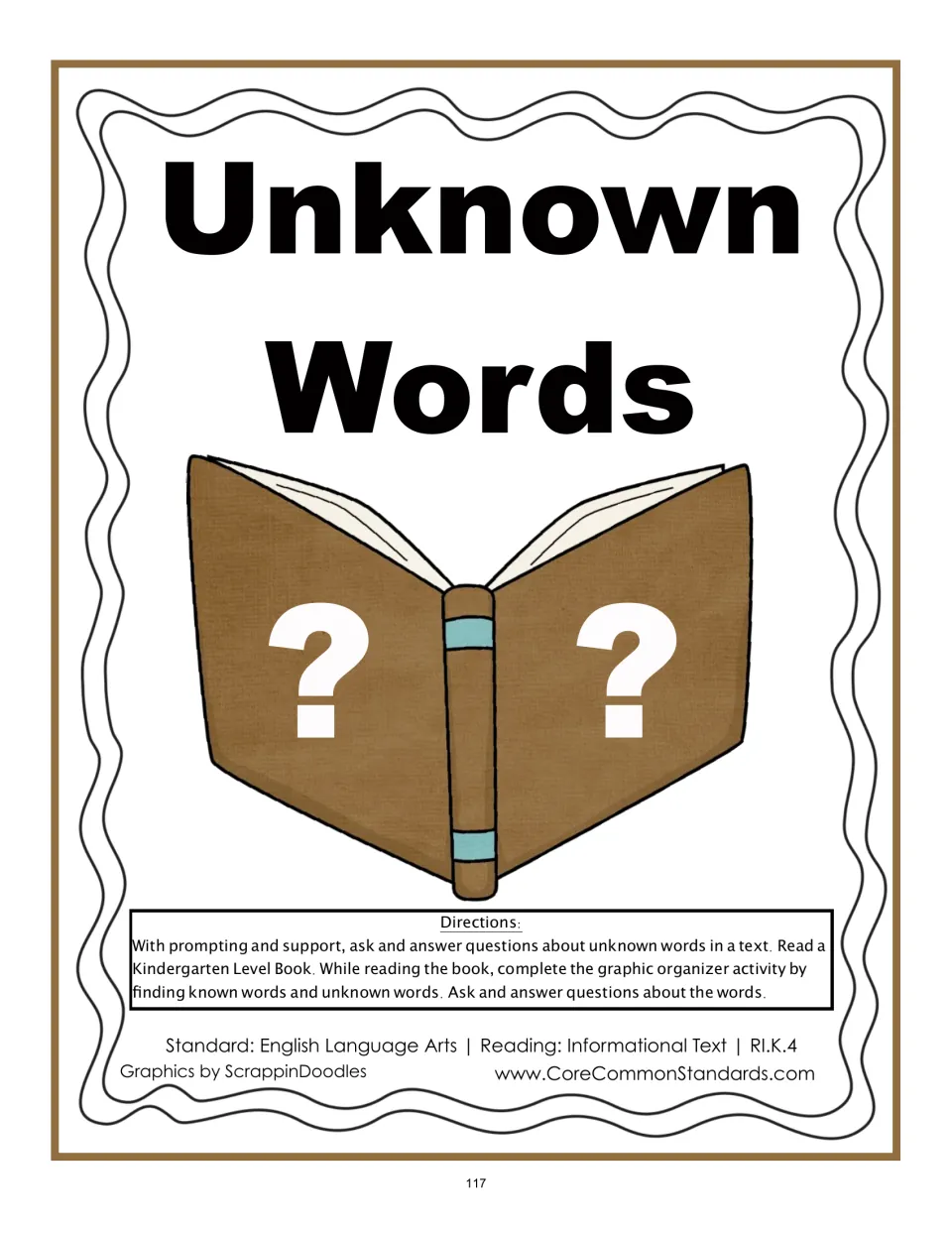 Unknown Words activity directions: read a kindergarten book and identify known and unknown words in an organizer