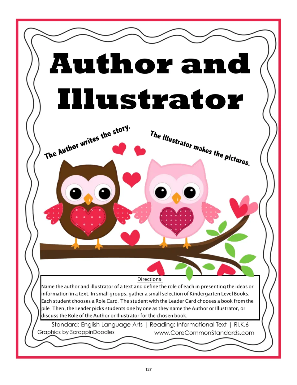 Author and Illustrator directions explain each job and how small groups use role cards to discuss books