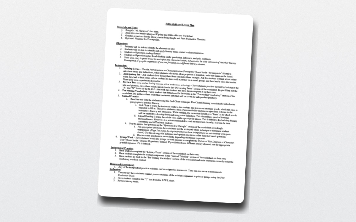 Rikki-tikki-tavi: Full Lesson Plan w/ PowerPoints & Graphic Organizers worksheet preview.