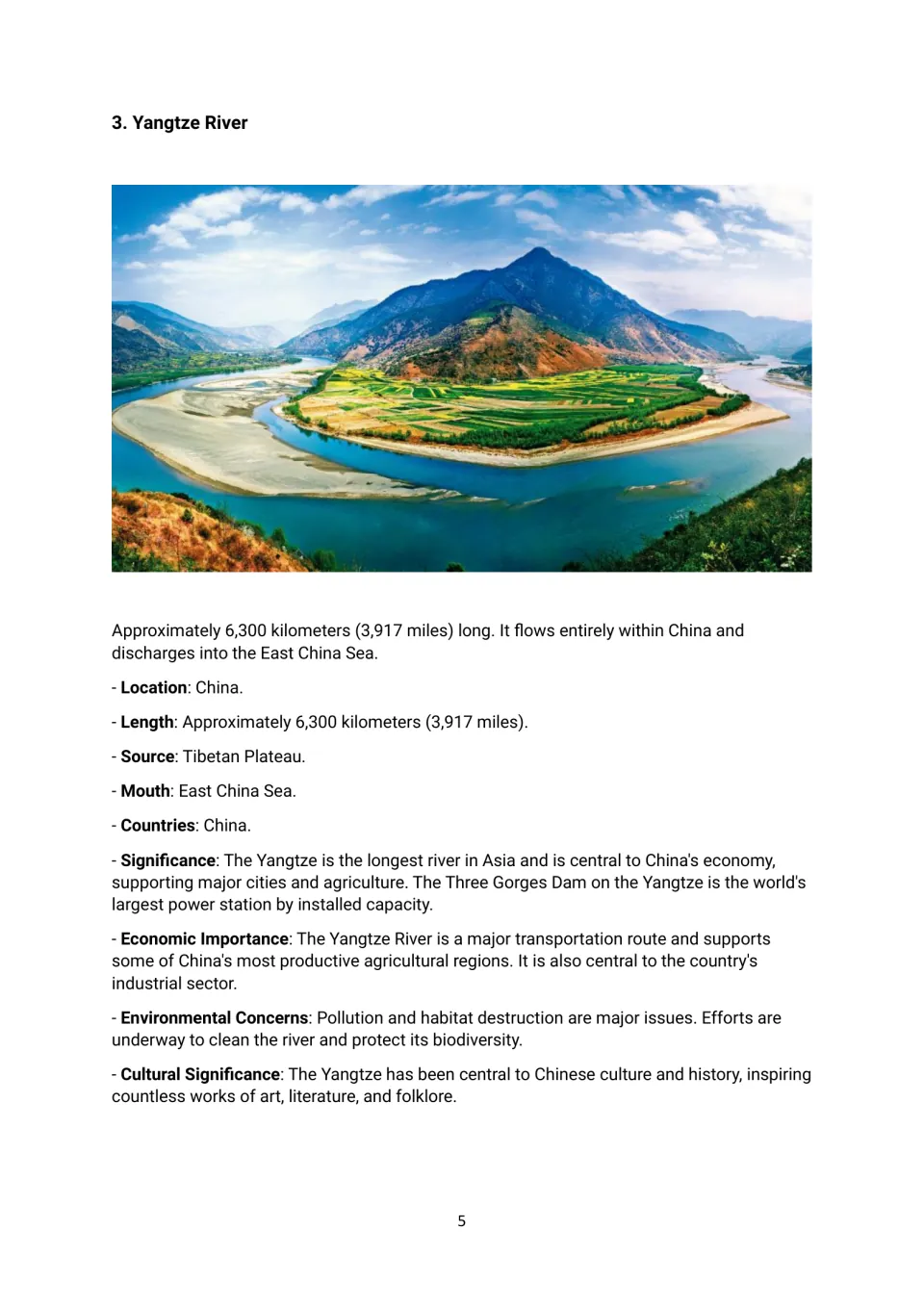 Yangtze River profile: students read facts on its Tibetan Plateau source, Three Gorges Dam, economy and cultural role