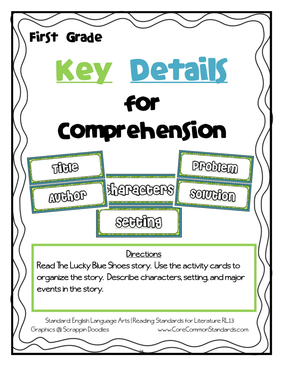 Lesson directions for using activity cards to organize a story and describe characters, setting, and events