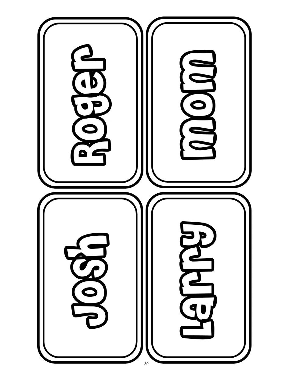 Four story-detail cards naming Josh, Roger, Larry, and mom as characters in the reading passage about luck