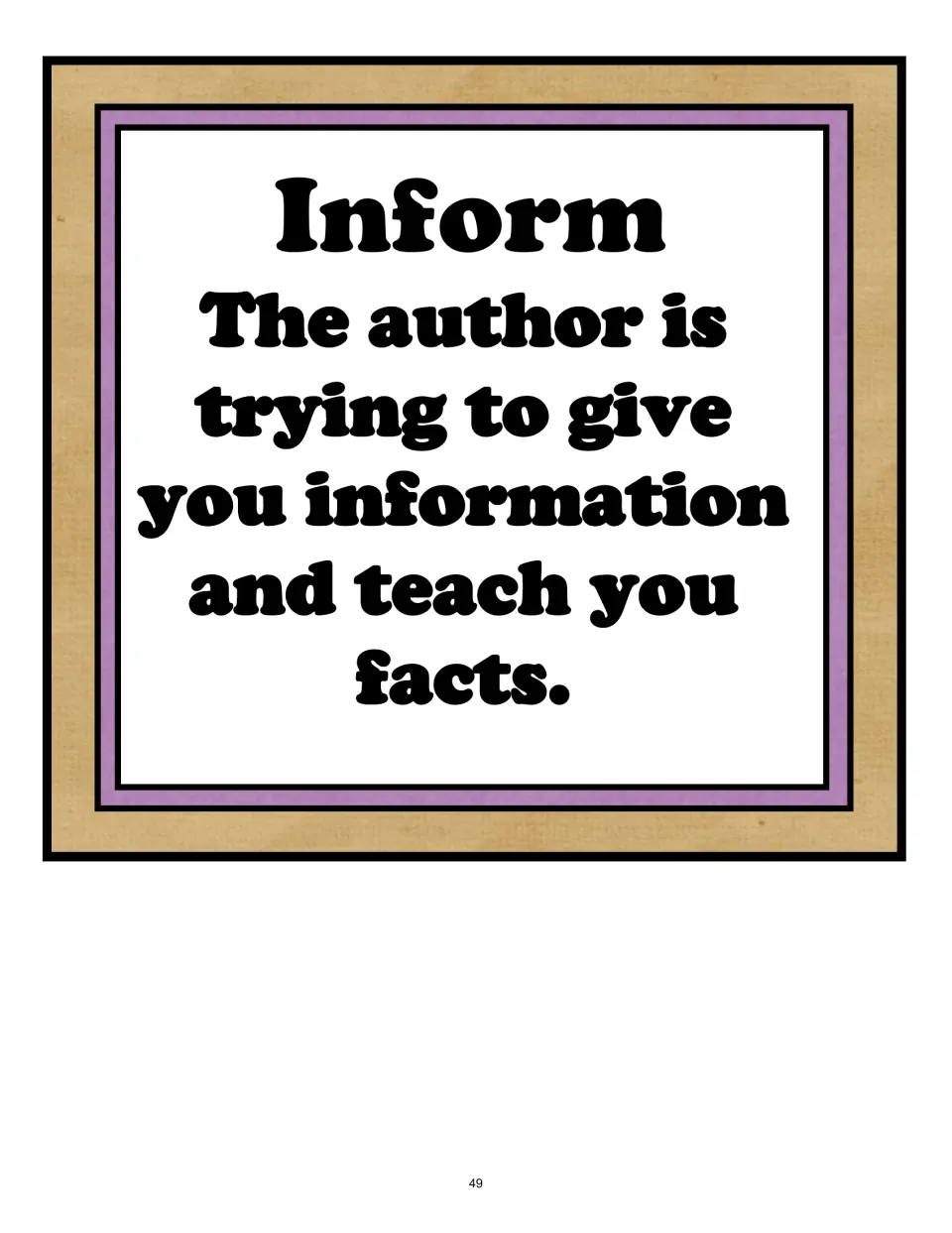 Inform definition poster explaining that the author is trying to give you information and teach you facts