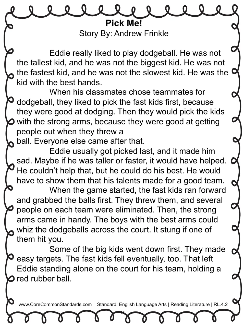 Pick Me! story, part 1: Eddie is picked last for dodgeball but becomes the only player remaining on his team