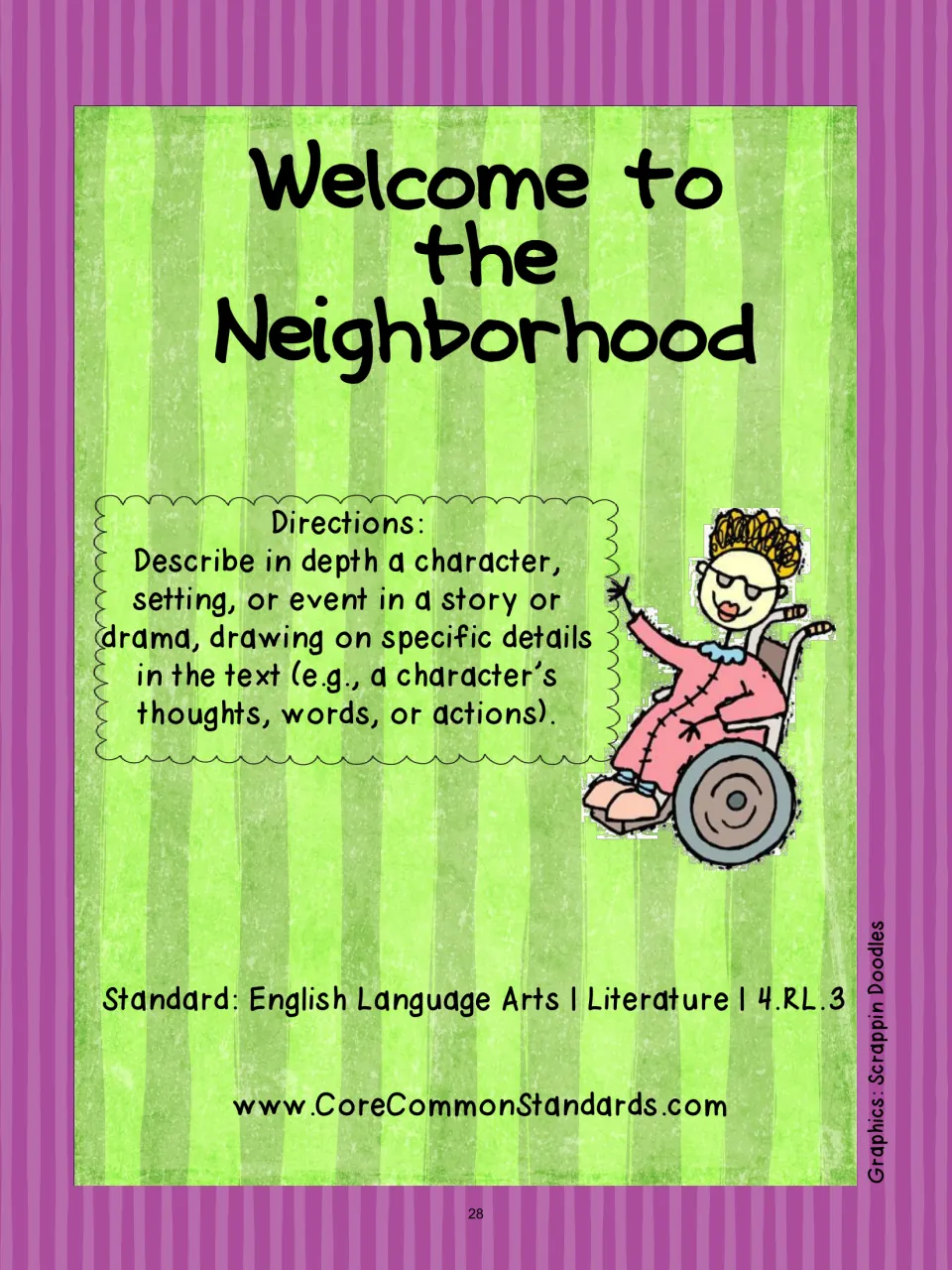Welcome to the Neighborhood introduction directs students to describe story elements using text details