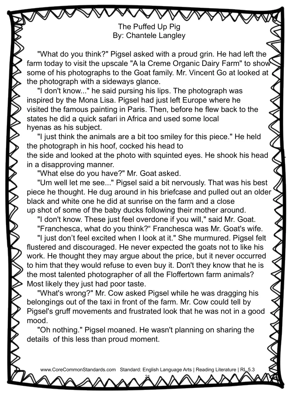 The Puffed Up Pig, story part 1: Pigsel shows his photographs to the Goat family and feels hurt by criticism