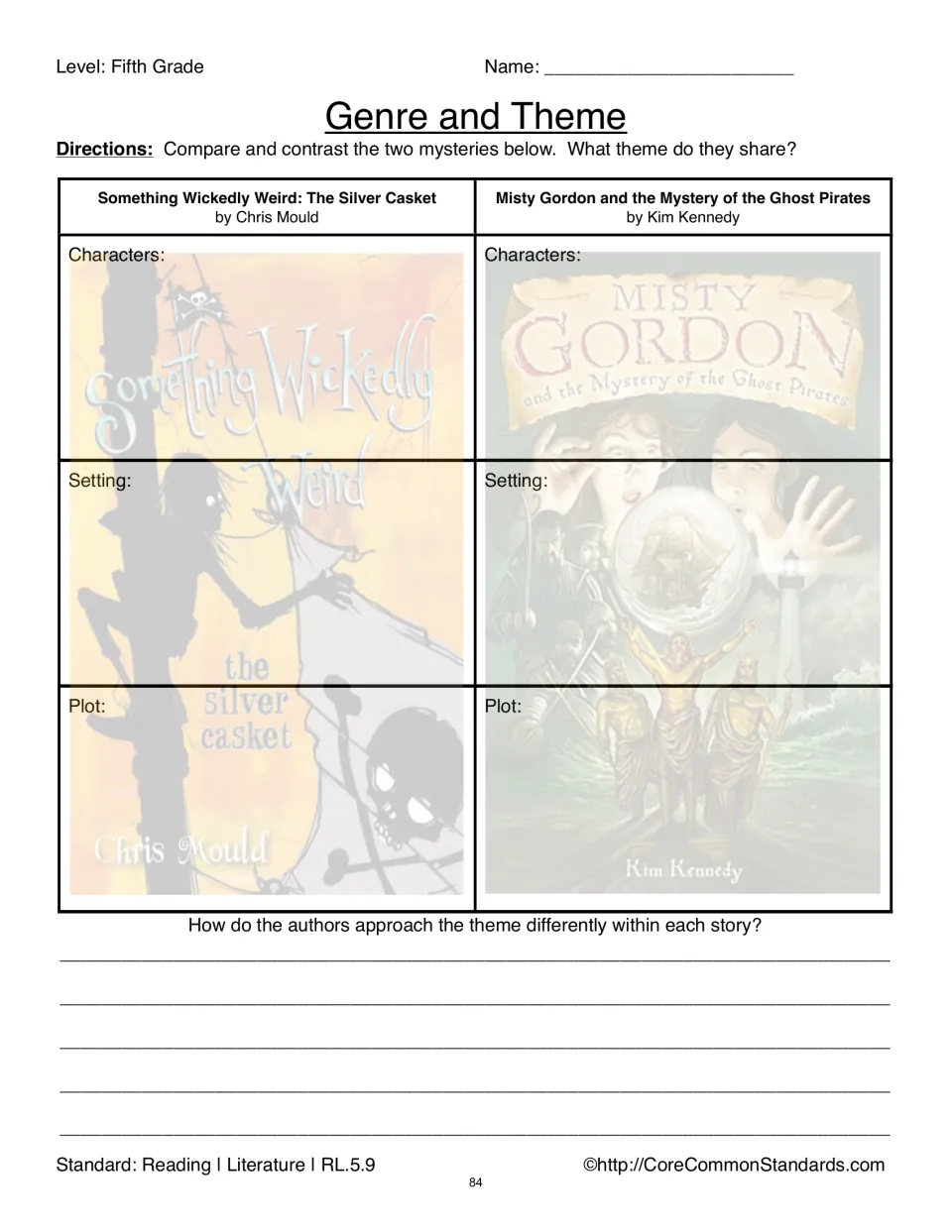 Mystery comparison worksheet for The Silver Casket and Misty Gordon and the Mystery of the Ghost Pirates