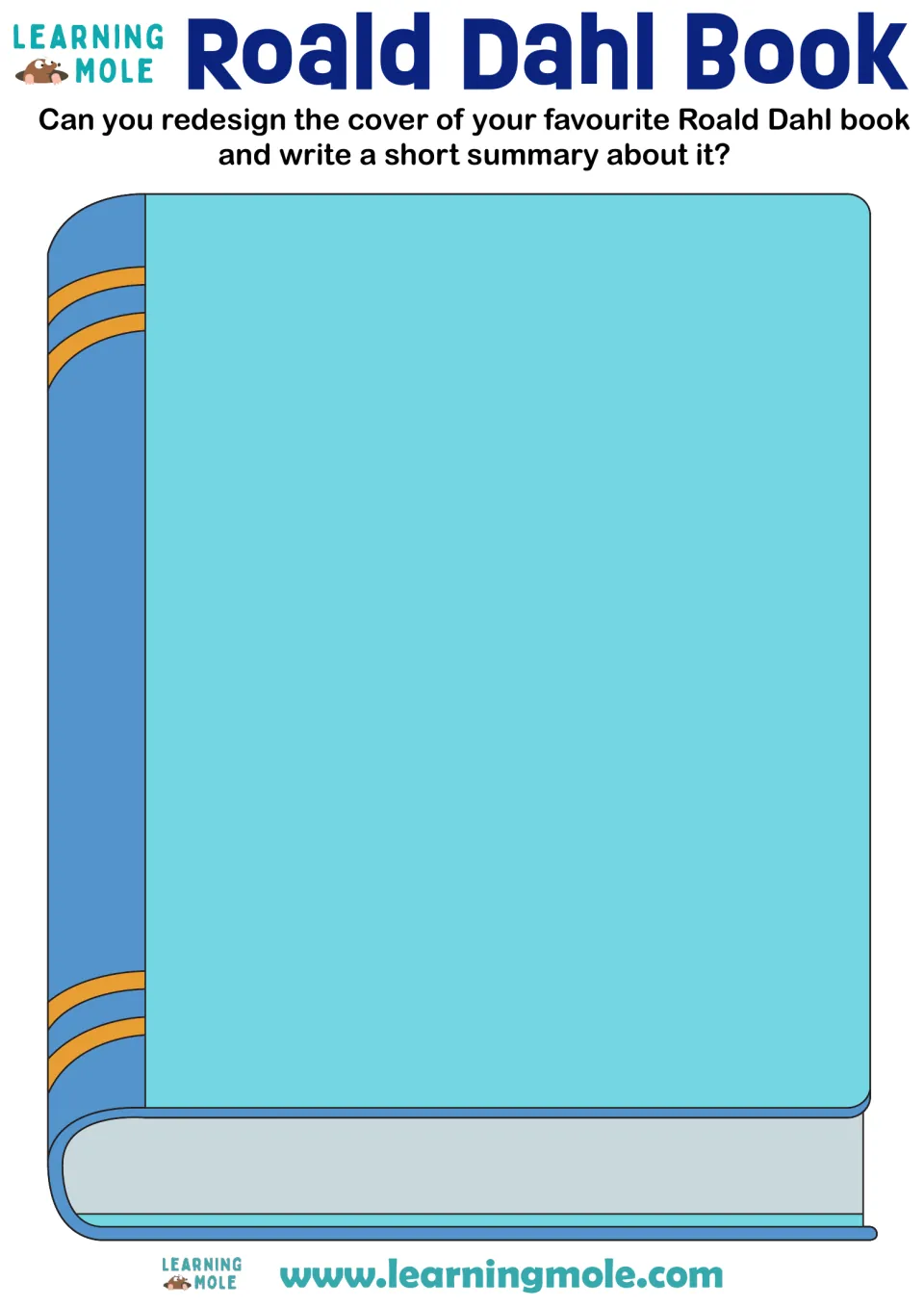 Roald Dahl cover redesign: students draw a new cover for their favourite Dahl book on a blank book and write a summary