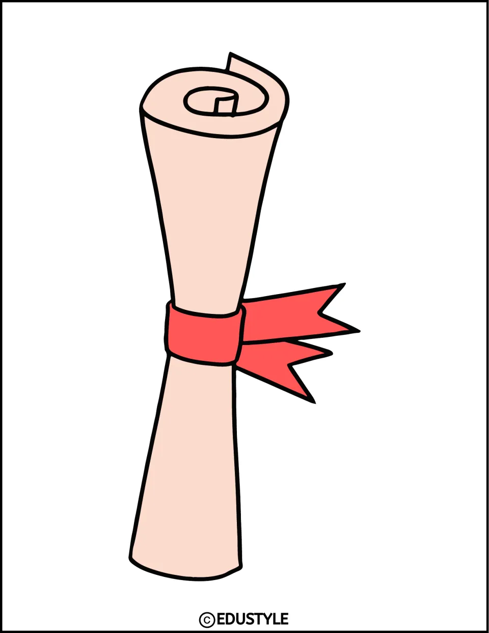 Single rolled diploma decoration tied with a red ribbon, printed upright for the graduation display kit