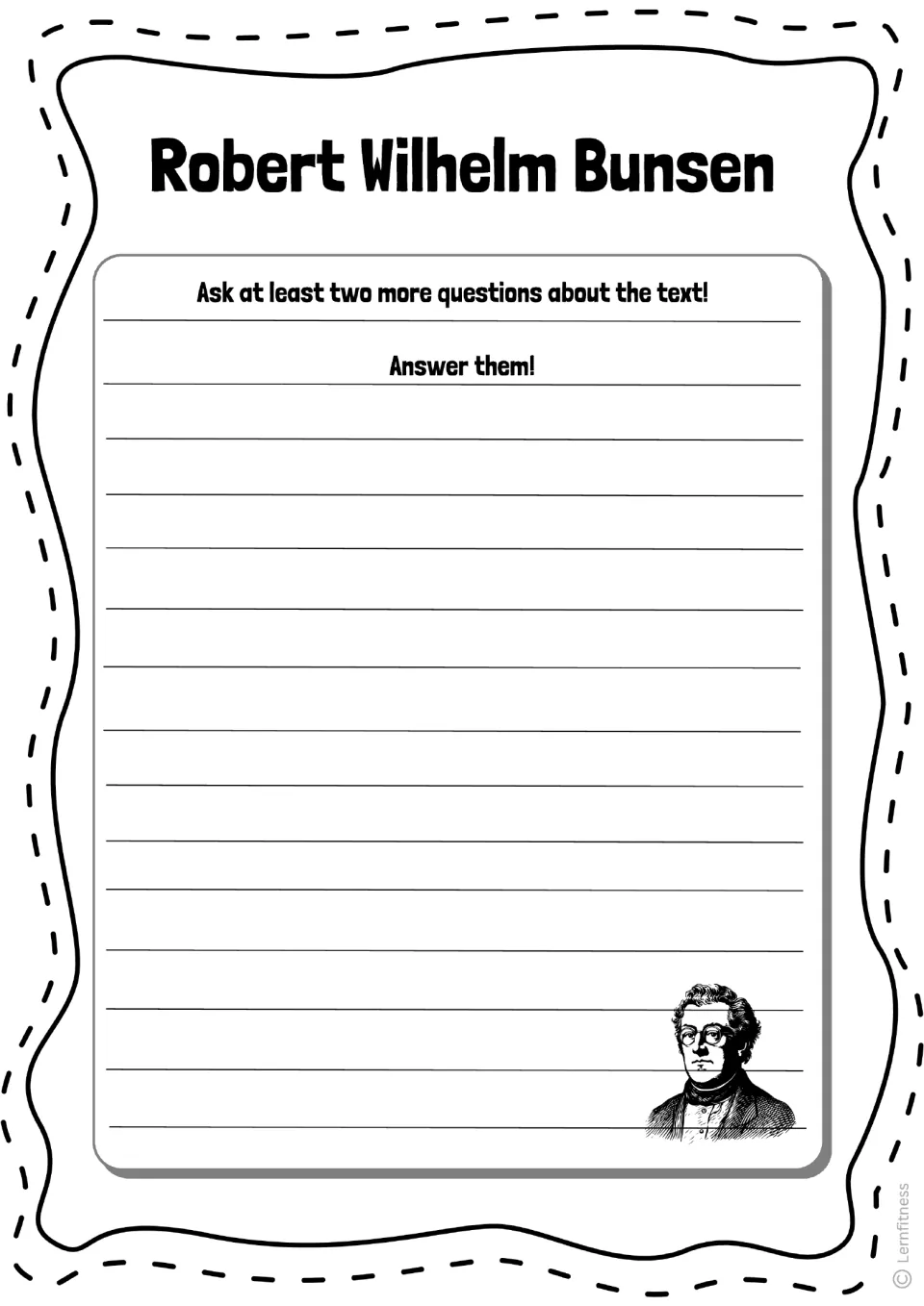 Bunsen reading follow-up asking students to write at least two more questions about the text and answer them
