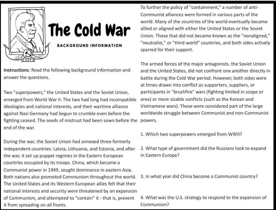 Cold War background reading and four questions about superpowers, Communism, China, and containment