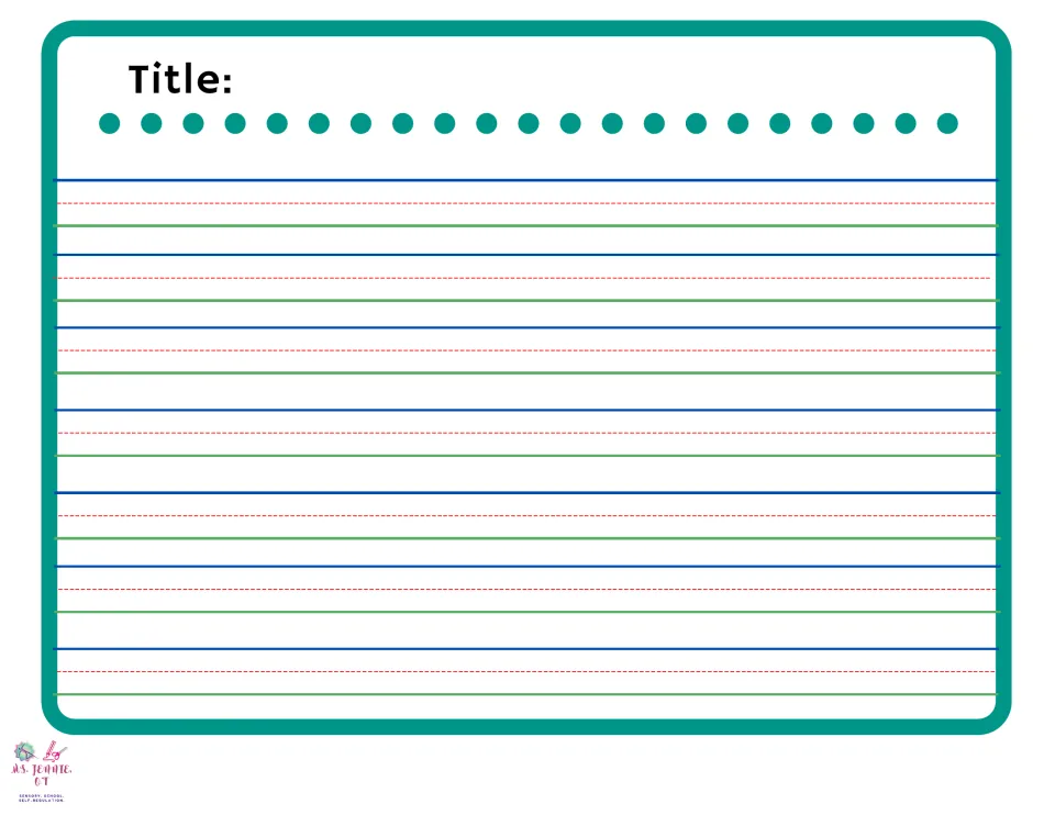 Longer story writing page: a title line followed by seven rows of handwriting paper for a fuller draft of the rolled story