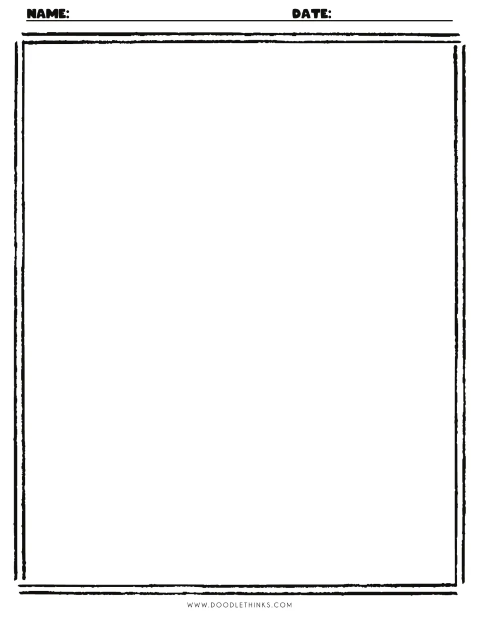 Blank drawing sheet headed Name and Date where students draw their rolled acorn character and add a background scene