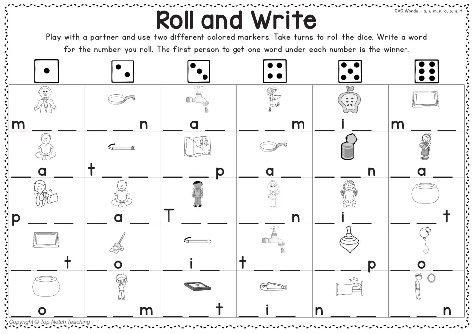 Set 1 missing-sounds game board uses pictures and partial spellings for words such as man, pan, tap, and mat